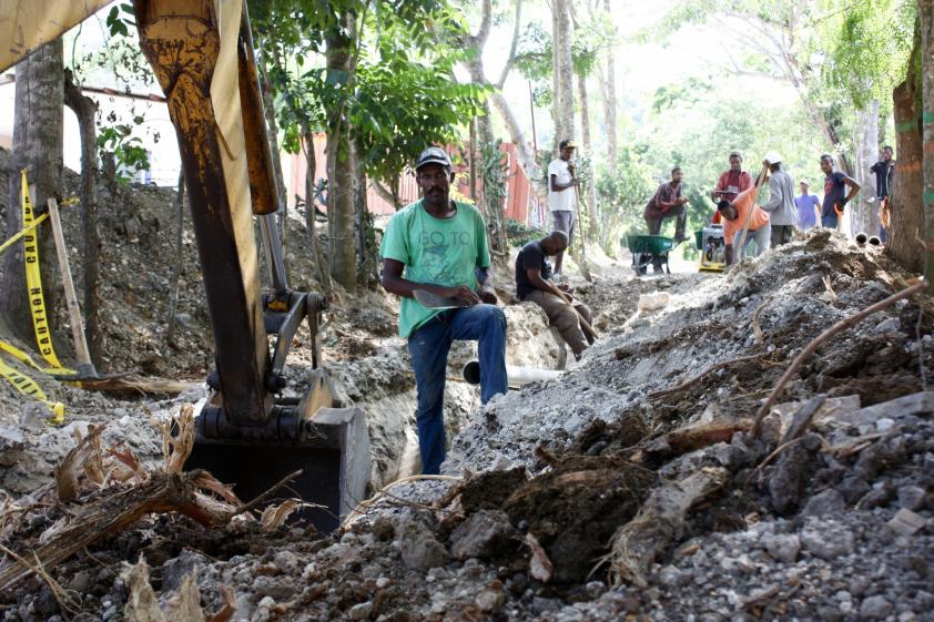 Workers digging waterline