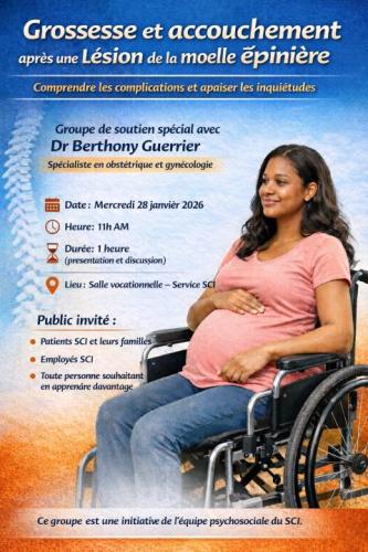 A flier for a training about maternal health for women with spinal cord injuries.