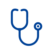 A simple graphic icon of a stethoscope in solid dark blue