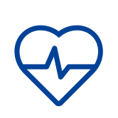A simple graphic icon of a heart with a heartbeat wave in the middle of it in solid dark blue