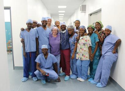 Surgical team smiling