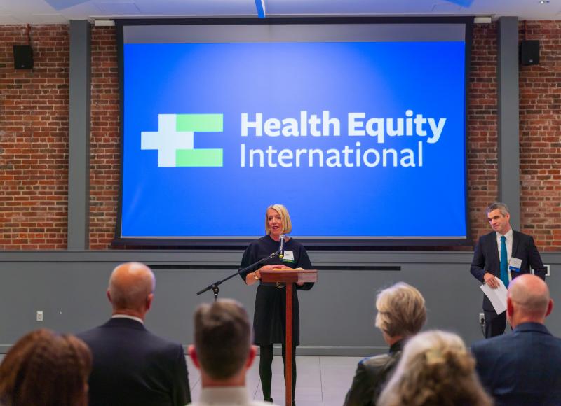 Celebration 2025 Honoree Sharon McNally delivers a short speech.